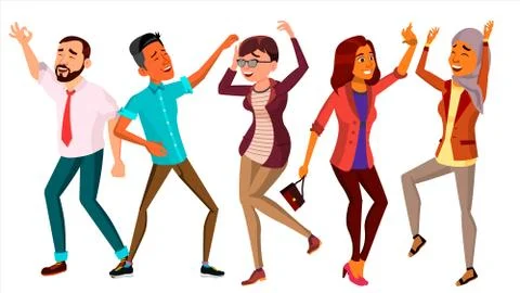 Dancing People Set Vector. Happy Dancer Poses. Retro Disco Party. Isolated Flat Illustrazione stock