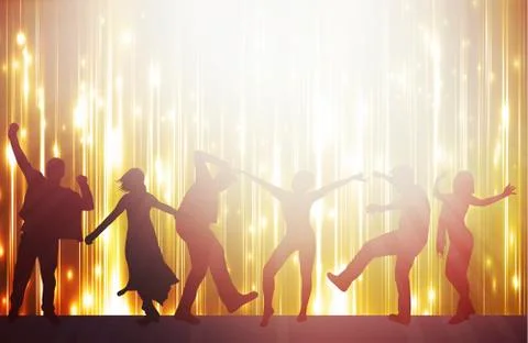 Dancing people silhouettes with background Stock Illustration