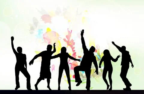 Dancing people silhouettes with background Stock Illustration