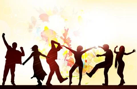 Dancing people silhouettes with background Stock Illustration