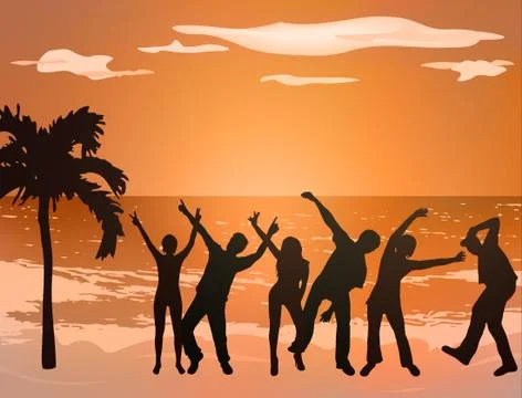 Dancing people silhouettes Stock Illustration