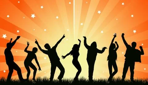 Dancing people silhouettes Stock Illustration