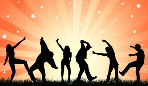 Dancing people silhouettes Stock Illustration