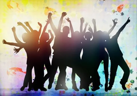 Dancing people silhouettes Stock Illustration