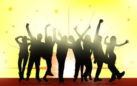 Dancing people silhouettes Stock Illustration