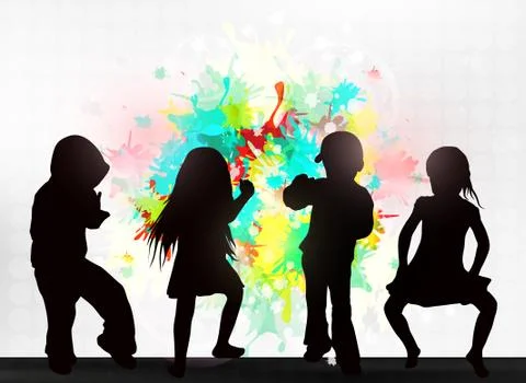 Dancing people silhouettes Stock Illustration