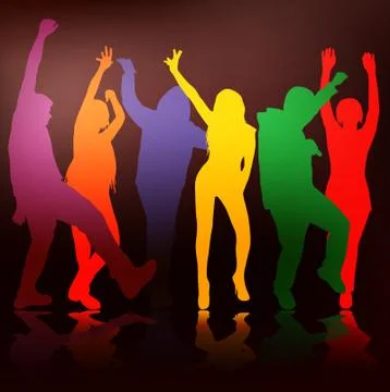 Dancing people silhouettes Stock Illustration