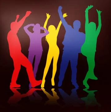 Dancing people silhouettes Stock Illustration