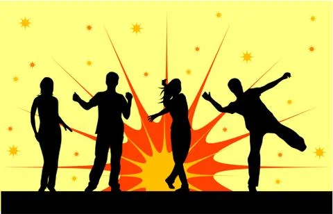 Dancing people silhouettes Illustrazione stock