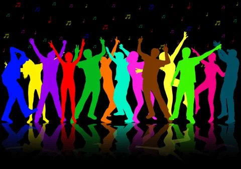 Dancing people silhouettes Stock Illustration