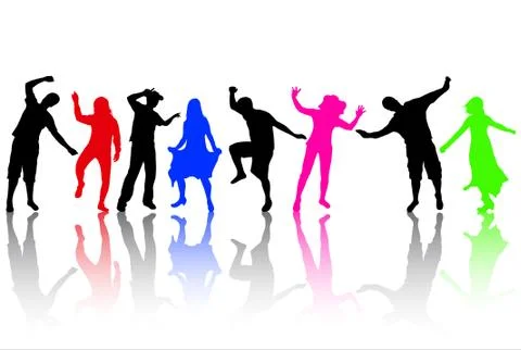 Dancing people silhouettes Stock Illustration