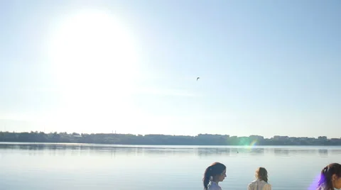 Dancing performance on water of four girls near beach Stock Footage 65302271