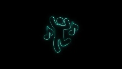 Dancing person outline with musical notes glowing on black background motio.. Stock Footage 345549468