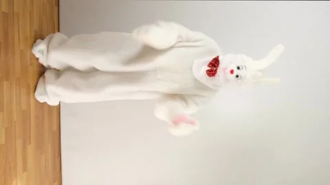Dancing rabbit. A man in a white rabbit costume. Stock Footage 240865192