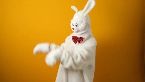 Dancing rabbit. A man in a white rabbit costume. Stock Footage 241178238