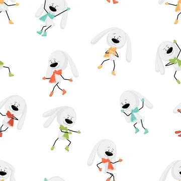 Dancing rabbits seamless pattern Stock Illustration