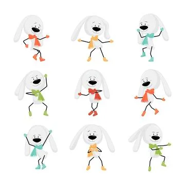 Dancing rabbits set Stock Illustration