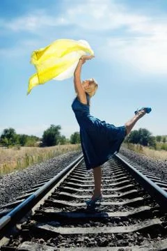 Dancing on the railroad Stock Photos