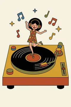 Dancing on a Retro Turntable Illustration