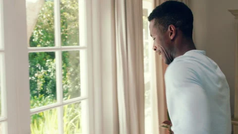Dancing, rhythm and black man in home with energy for celebration, performance Stock Footage 335801596