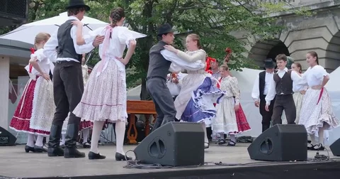 Dancing  in the riverside of Budapest 스톡 동영상 77149184
