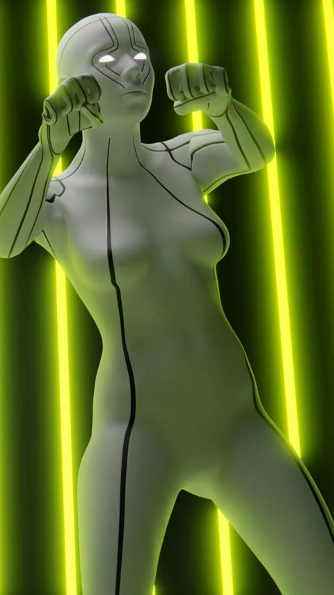 Dancing robot against a background of bright neon lights. Stock-Footage 258280413