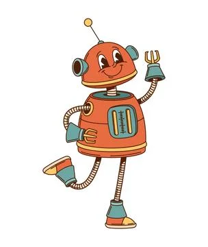 Dancing robot and android groovy funny character Stock Illustration