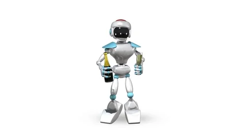 Dancing Robot with Champagne Stock Footage 70720952