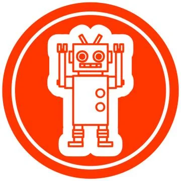 Dancing robot circular icon Stock Illustration