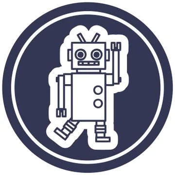Dancing robot circular icon Stock Illustration