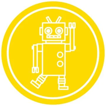 Dancing robot circular icon Stock Illustration