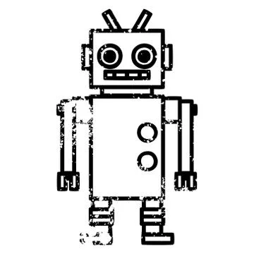 Dancing robot distressed icon Stock Illustration