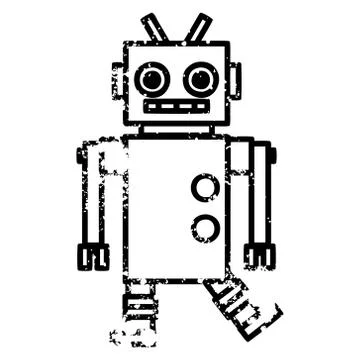 Dancing robot distressed icon Stock Illustration