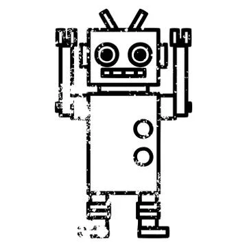 Dancing robot distressed icon Stock Illustration