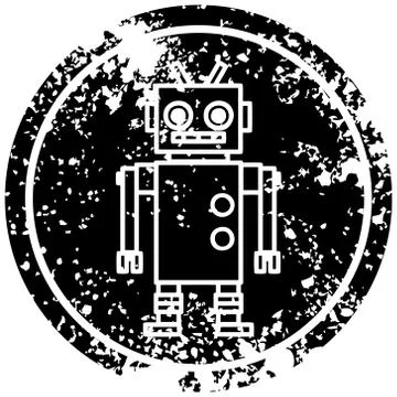 Dancing robot distressed icon Stock Illustration