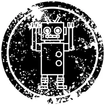 Dancing robot distressed icon Stock Illustration