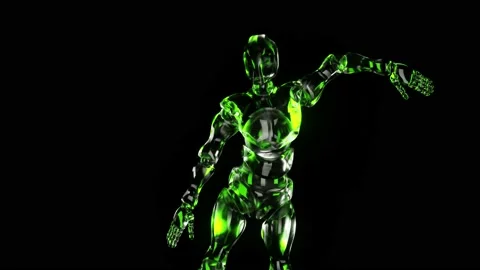 Dancing robot made of glass on a black isolated background. Seamless loop 3d Video stock 139070075