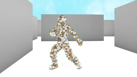 Dancing robot performs a seamless loop in a futuristic maze with visible sky Stock Footage 333574715