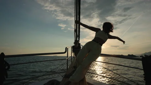 Dancing on a sailing boat Stock Footage 220000038