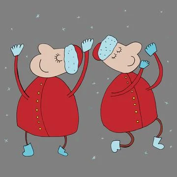 Dancing Santa Clauses. Vector character. Stock Illustration