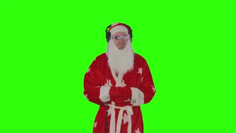 Dancing Santa DJ On Green Background. Christmas party. Happy christmas santa Stock Footage 330936737