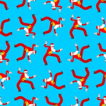Dancing Santa pattern seamless. Grandfather dancers background. Christmas dis Illustrazione stock