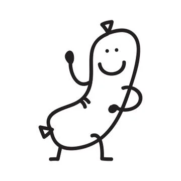 Dancing sausage vector illustration, funny doodle style hand drawn Stock Illustration