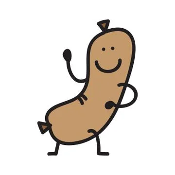 Dancing sausage vector illustration, funny doodle style hand drawn Illustrazione stock