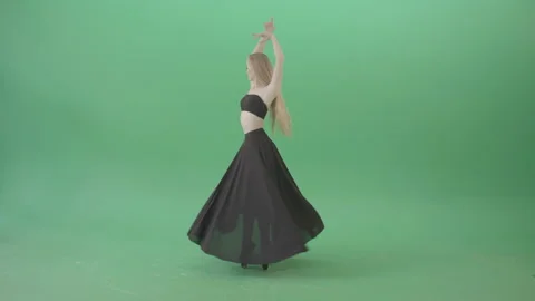 Dancing in the shadow spinning on the green screen ballet art by dancing gir Stock Footage 147639167