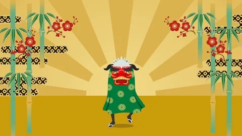 Dancing shishimai animation Stock Footage 100219942