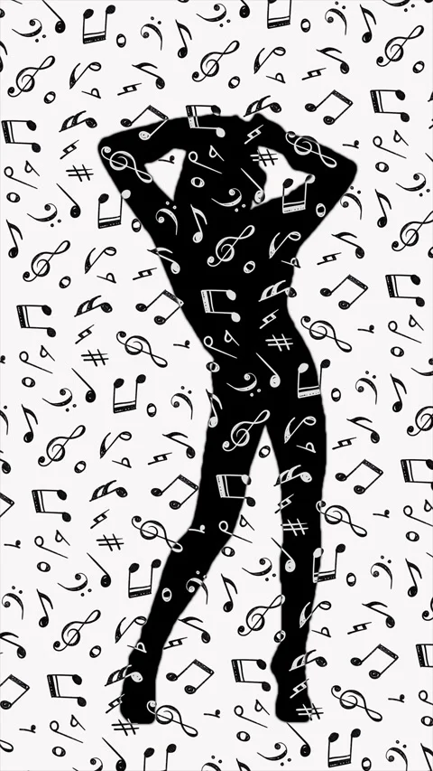 Dancing silhouette of a girl on a musical notes background Stock Footage 312887741