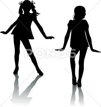 Dancing silhouettes children Stock Illustration