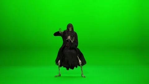Dancing Skeleton in Black Cloak Green Screen Stock Footage 318998849