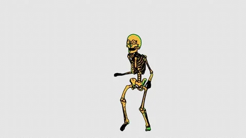 Dancing skeleton in comic style, fluorescent textures and patterns. Halloween Stockbeeldmateriaal 140749542